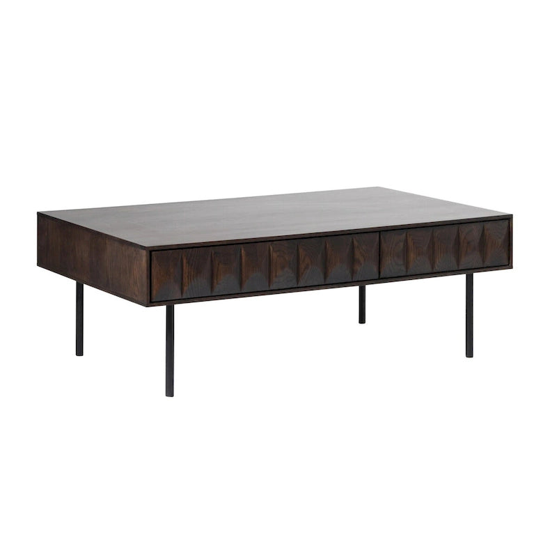 Table basse moderne à 2 tiroirs de 46 po, Chêne espresso - 28 l x 46 L x 16,5 H