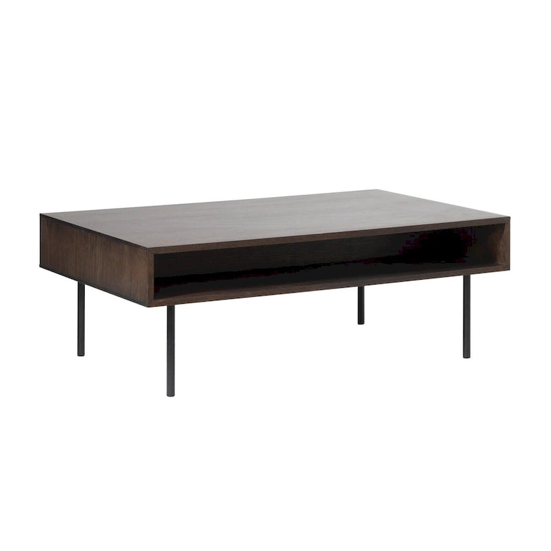 Table basse moderne à 2 tiroirs de 46 po, Chêne espresso - 28 l x 46 L x 16,5 H