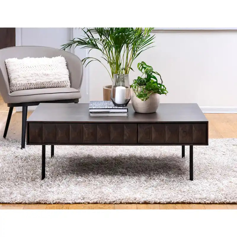 Table basse moderne à 2 tiroirs de 46 po, Chêne espresso - 28 l x 46 L x 16,5 H