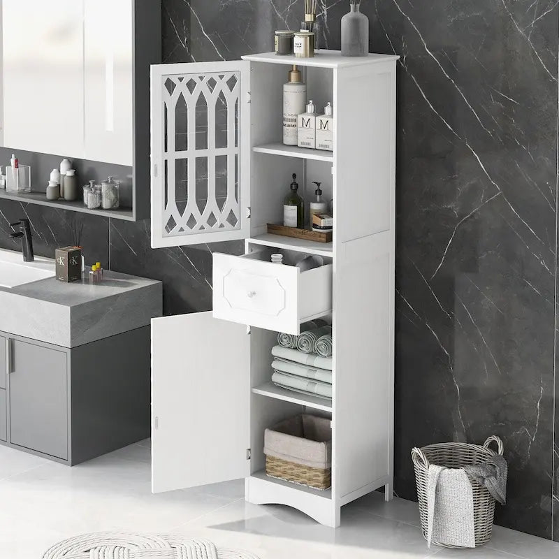 Meuble de rangement haut de salle de bain sur pied avec tiroir