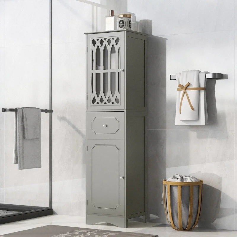 Tall Bathroom Freestanding Storage Cabinet with Drawer