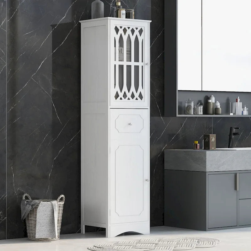 Meuble de rangement haut de salle de bain sur pied avec tiroir