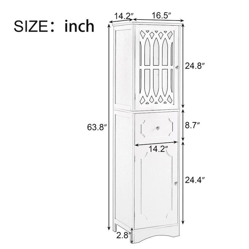 Meuble de rangement haut de salle de bain sur pied avec tiroir