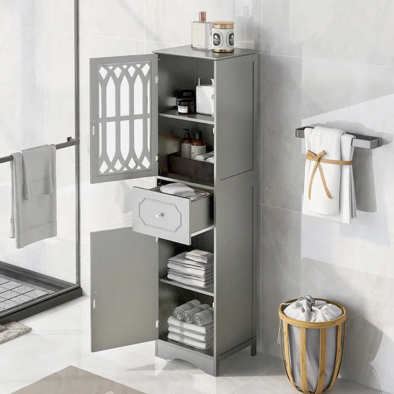 Meuble de rangement haut de salle de bain sur pied avec tiroir