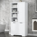 Meuble de Rangement de Salle de Bain avec Portes, Tiroirs et Panier à Linge Rabattable