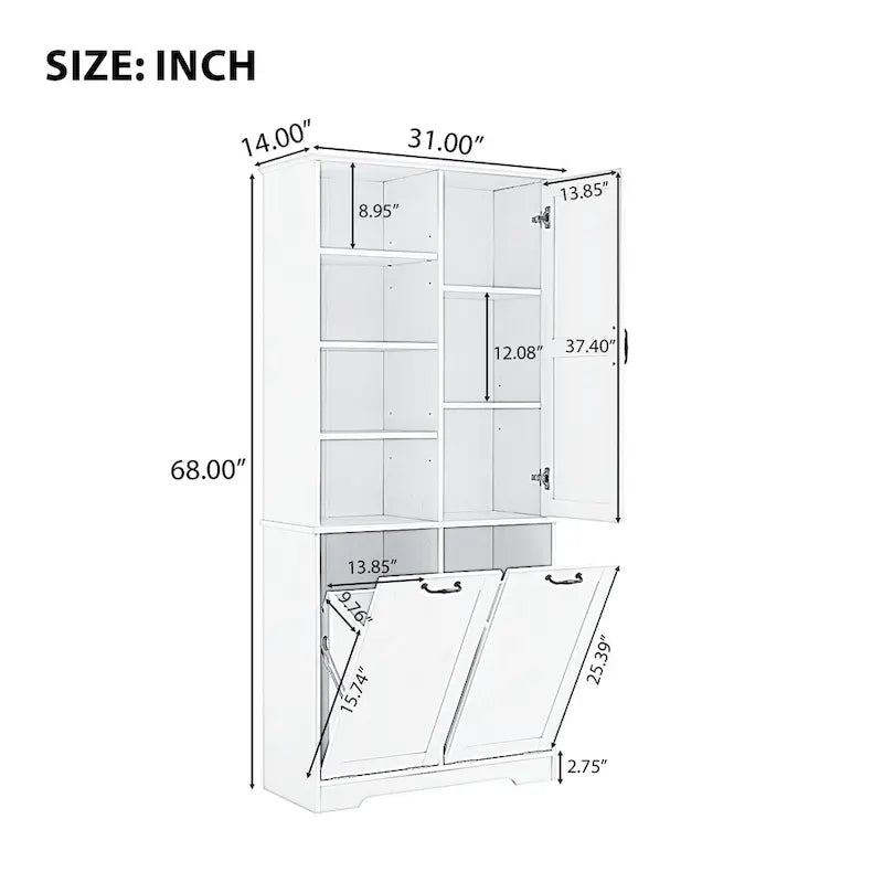 Meuble de Rangement de Salle de Bain avec Portes, Tiroirs et Panier à Linge Rabattable