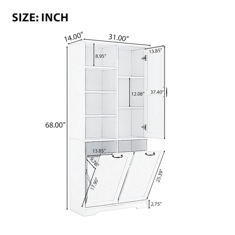 Meuble de Rangement de Salle de Bain avec Portes, Tiroirs et Panier à Linge Rabattable