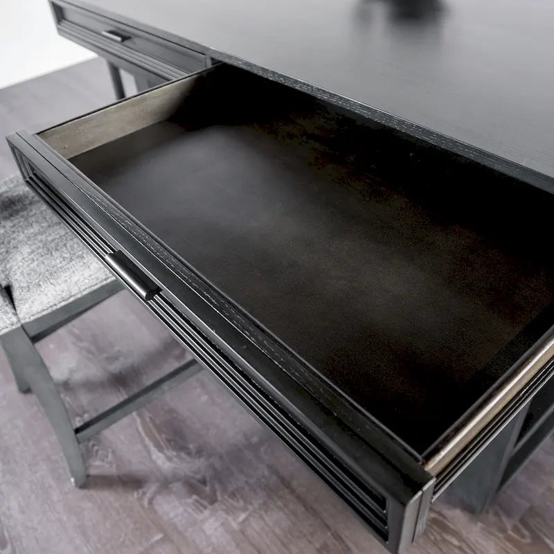 Table de salle à manger noire en bois massif de 60 pouces, hauteur comptoir, avec tiroirs